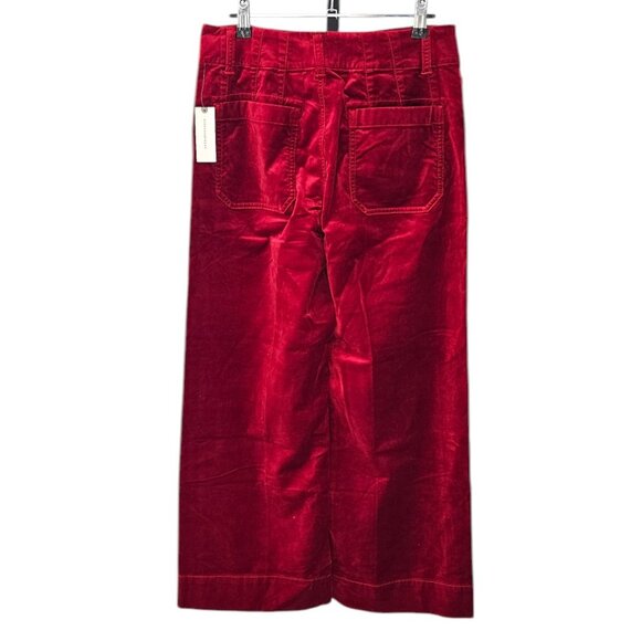 Anthropologie Maeve The Colette Wide Leg Crop Pant, Velvet, High Rise, Red, 28 - Picture 2 of 10